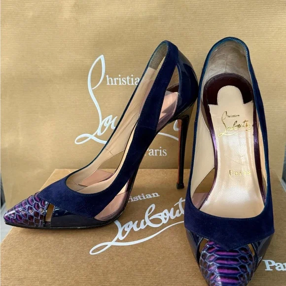 Christian Louboutin Galata 120 Eclipse Watersnake Cap Toe Heels Size 7 RARE - Picture 6 of 17